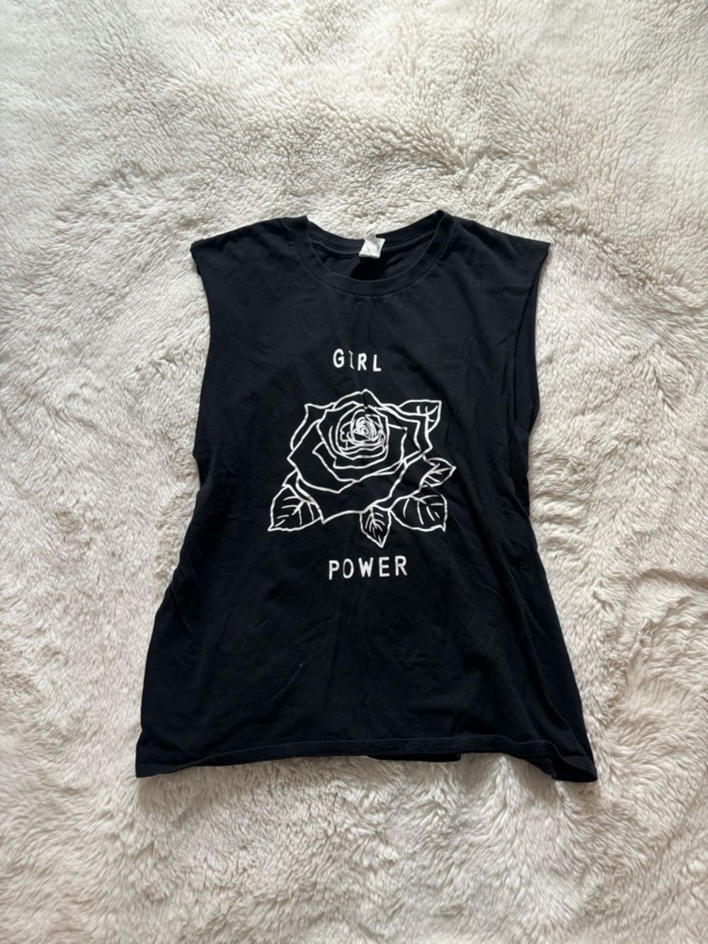Girl Power Black and White Graphic Print Sleeveless Muscle T-Shirt